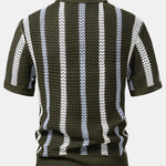 Striped Crochet V Neck Polo & Crinkle Textured Drawstring 5" Shorts Set