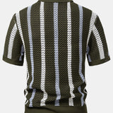 Striped Crochet V Neck Polo & Crinkle Textured Drawstring 5" Shorts Set