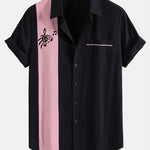 Musical Note Print Linen Contrast Button Up Shirt