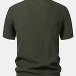 Wave Jacquard Knit V Neck Polo Shirt & Straight Leg Ribbed Pants Set