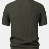 Wave Jacquard Knit V Neck Polo Shirt & Straight Leg Ribbed Pants Set