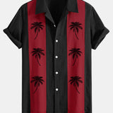 Palm Tree Print Linen Patchwork Bowling Shirt