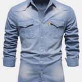 Washed Denim Western Shirt with Pockets