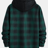 Flannel Fleece Lined Hooded Shirt with Pockets