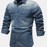 Stripe Washed Denim Shirt with Pockets