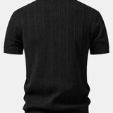 Linen Stripe Open Knit Polo & Straight Leg Linen Pants Set