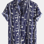 Wave Print Stand Collar Shirt