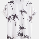 Palm Tree Print Shirt & Striped Print Swim Shorts Set
