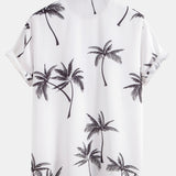 Palm Tree Print Shirt & Striped Print Swim Shorts Set