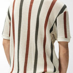 Multicolour Vertical Stripe Pointelle Knit Polo
