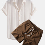 Geometric Jacquard Shirt & Crinkle Textured Drawstring 5" Shorts Set
