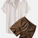 Geometric Jacquard Shirt & Crinkle Textured Drawstring 5" Shorts Set