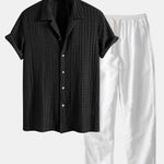 Texture Jacquard Cuban Shirt & Straight Leg Linen Pants Set