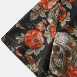 Rose Skull Print Button Up Shirt