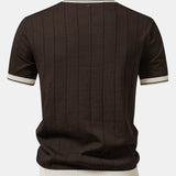 Contrast Trim Ribbed Johnny Collar Knit Polo & Tapered Trousers Set