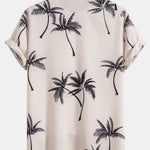 Palm Tree Print Shirt & Linen Cotton Blend Drawstring Shorts Set