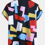 Geometric Color Block Print Button Up Shirt