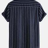 Cotton Blend Striped Stand Collar Shirt