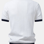 Contrast Textured Johnny Collar Knit Polo & Tapered Trousers Set