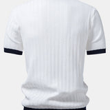 Contrast Textured Johnny Collar Knit Polo & Crinkle Textured Pants Set