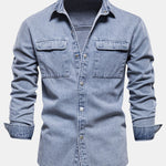 Washed Denim Overshirt with Pockets