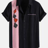 Poker Print Linen Contrast Button Up Shirt