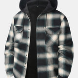 Flannel Fleece Lined Button Up Hooded Shirt