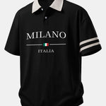 Milano Print Contrast Collar Polo Shirt & Cotton Drawstring 7" Shorts Set
