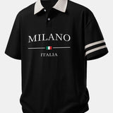 Milano Print Contrast Collar Polo Shirt & Cotton Drawstring 7" Shorts Set