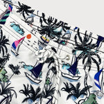 Linen Rayon Blend Shirt & Palm Tree Sailboat Print Swim Shorts Set