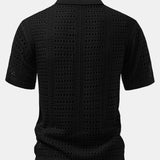 Crochet V Neck Polo Shirt & Crinkle Textured Drawstring 5" Shorts Set