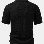 Crochet V Neck Polo Shirt & Crinkle Textured Straight Leg Pants Set