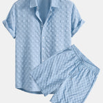 Checkerboard Jacquard Shirt & Drawstring Shorts Set