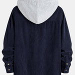 Contrast Corduroy Hooded Overshirt with Pockets