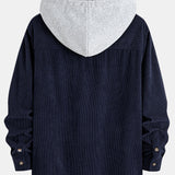 Contrast Corduroy Hooded Overshirt with Pockets