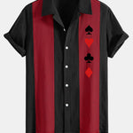 Poker Print Linen Patchwork Bowling Shirt