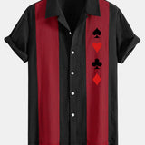 Poker Print Linen Patchwork Bowling Shirt