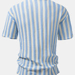 Drop Shoulder Stripe Crochet Shirt & Straight Leg Linen Pants Set