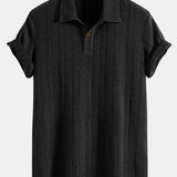 Short Sleeve Jacquard Polo & Straight Leg Ribbed Pants Set