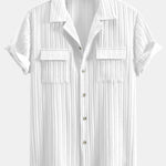 Textured Cuban Collar Pocket Shirt & Straight Leg Linen Pants Set