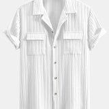 Textured Cuban Collar Pocket Shirt
