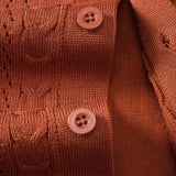 Twisted Jacquard Button Up Knit Shirt & Straight Leg Linen Pants Set
