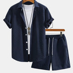 Rhombus Geometry Jacquard Shirt & Drawstring Shorts Set