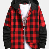Contrast Plaid Drawstring Hooded Shirt