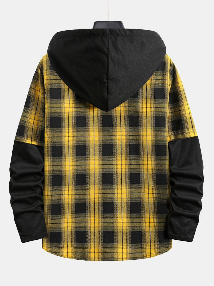 Plaid Button Front Hooded Shirt