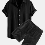 Linen Rayon Blend Shirt & Linen Drawstring Shorts Set