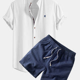 Short Sleeve Linen Shirt & Linen Blend Drawstring 7" Shorts Set