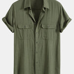 Linen Rayon Blend Pocket Utility Shirt & Straight Leg Linen Pants Set