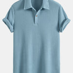 Short Sleeved Waffle Polo & Straight Leg Linen Pants Set