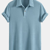 Short Sleeved Waffle Polo & Straight Leg Linen Pants Set